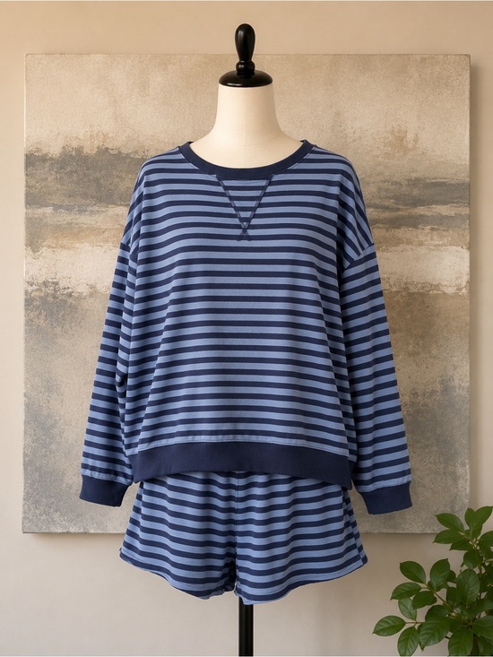 Day + Moon Tops - Two-Piece Matching Set Navy and Light Blue So Trendy! 97% cotton